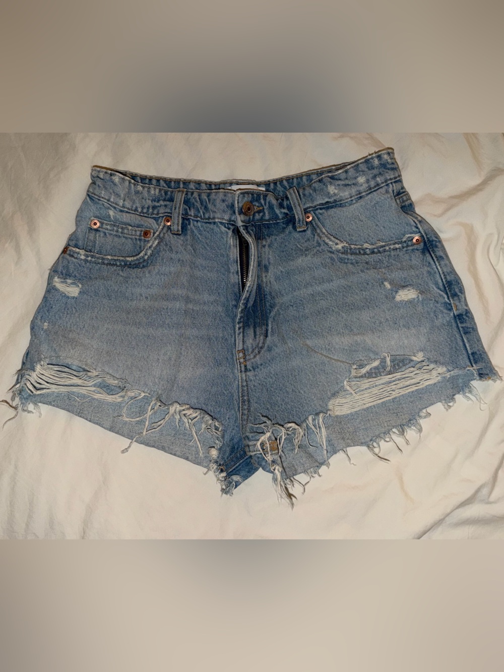 Zara Light Blue Distressed Denim Cutoff Shorts